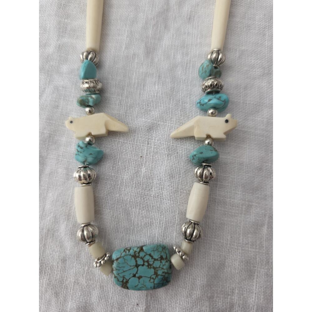 Animal Fetish Necklace Turquoise Carved Stone Southwest Vintage 23” Native